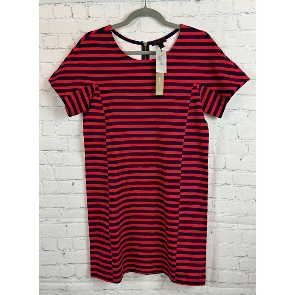 J.CREW Petites red blue striped cotton stretch shift dress size PM NWT